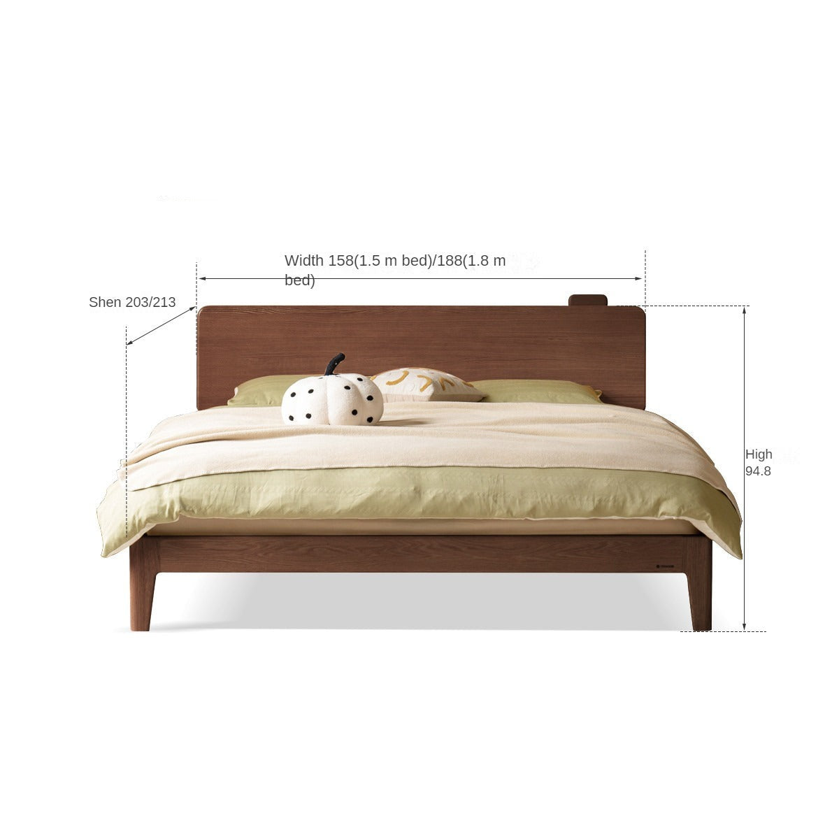 Oak, Ash Solid Wood High Head Board Bed
