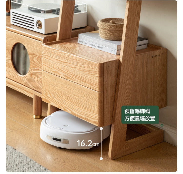 Oak Solid Wood Side Cabinet, Trapezoidal Storage Rack
