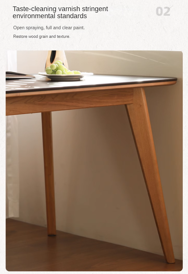 Cherry Solid Wood Retro Rock Plate Long Dining Table.