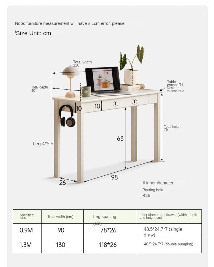 Poplar Solid Wood Modern Narrow Cream Style Drawer Desk