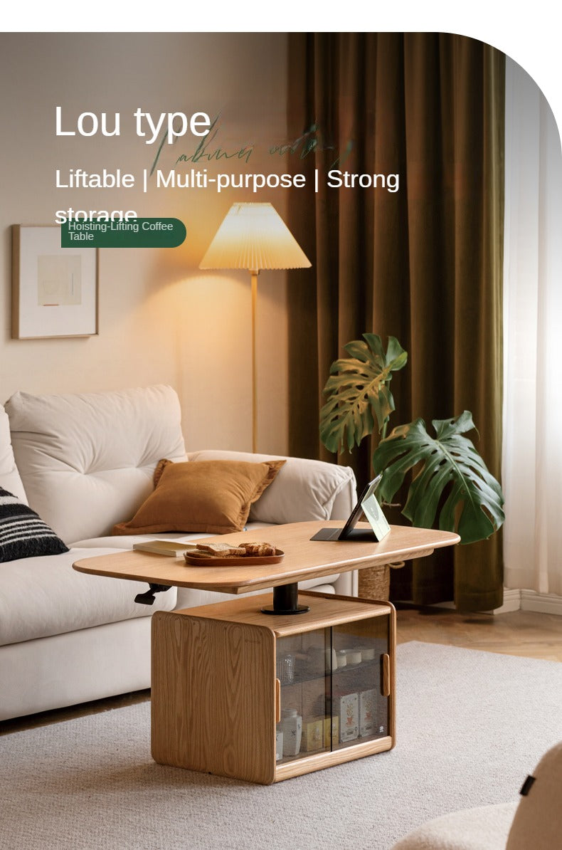 Oak Solid Wood Elevating Folding Storage Lifting Coffee Table