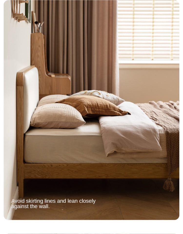 Oak, Rubber wood Solid Wood Bed Technology Fabric,Suede