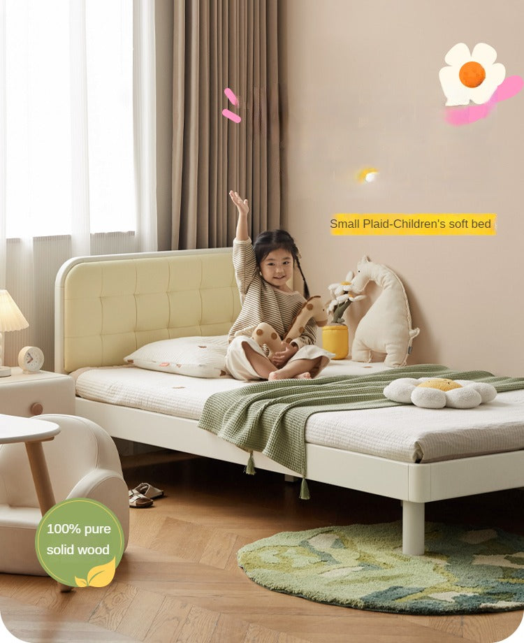 Rubber Solid Wood Children's White Cream Style Montessori Platform Bed.