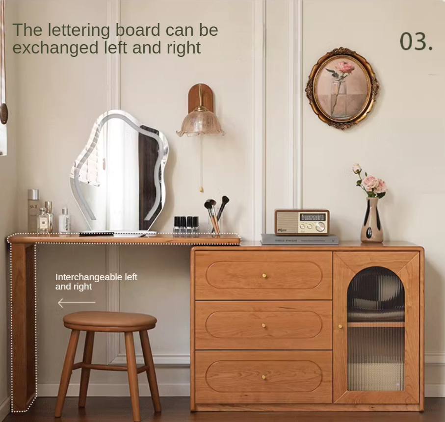 Cherry Solid Wood Retractable French Retro Dressing Table.