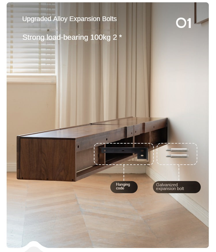 Black Walnut Solid Wood Wall-Mounted Suspended TV Cabinet