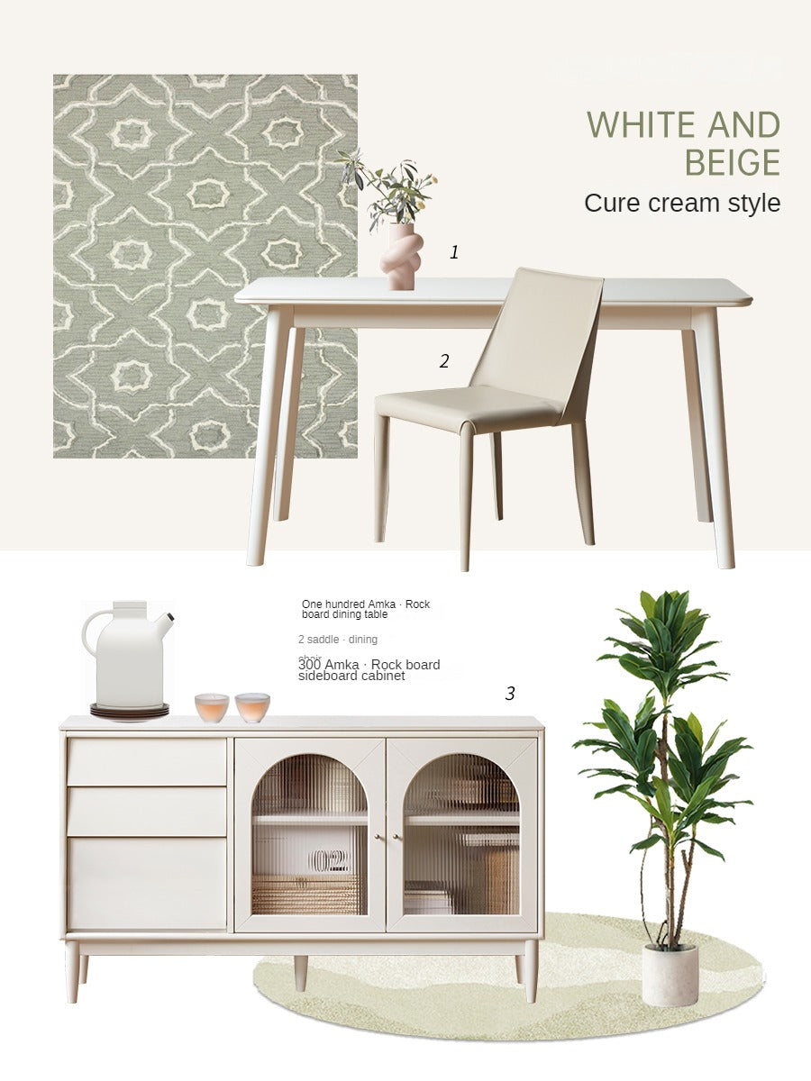 Birch Solid Wood Slate Cream Wind White Dining Table