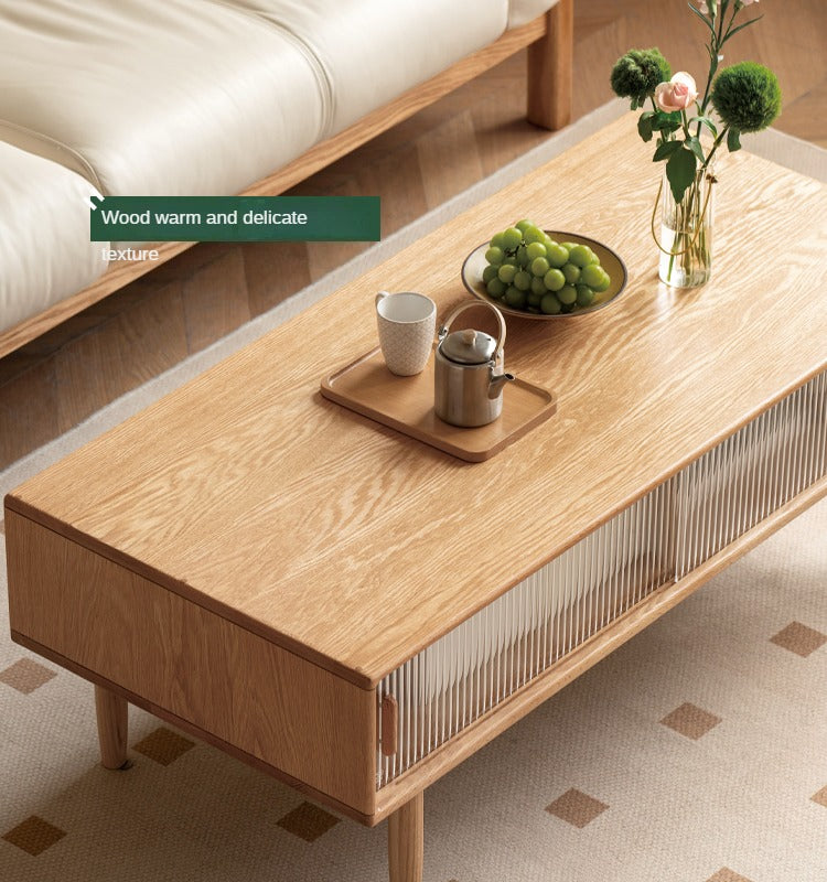 Oak, Beech, Solid Rubberwood Glass Doors Coffee Table