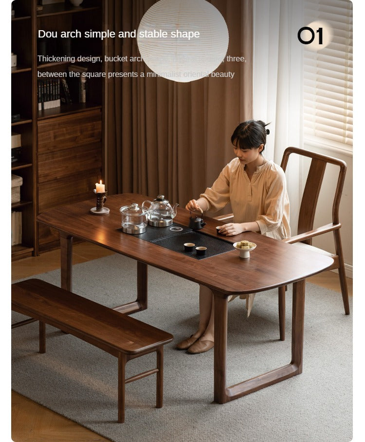 Black Walnut Solid Wood Tea Table Tea Tray Integrated.