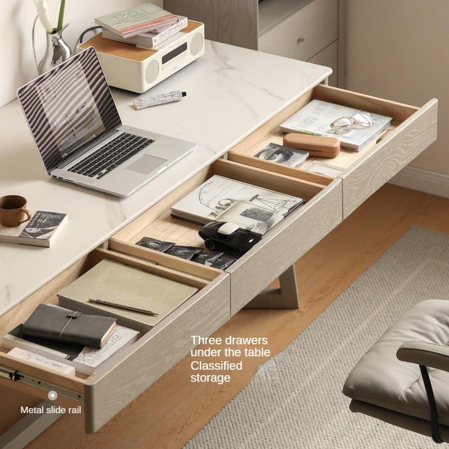 Oak, Poplar Solid Wood Slate Warm Elegant Desk With Drawer
