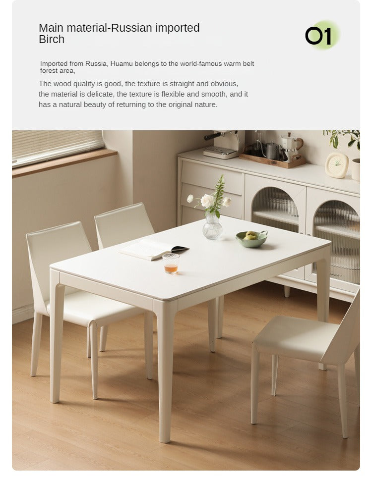 Birch Solid Wood Rock Plate White Cream Dining Table