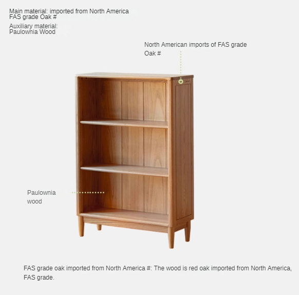 Oak Solid Wood Modern Open Grid Bookcase