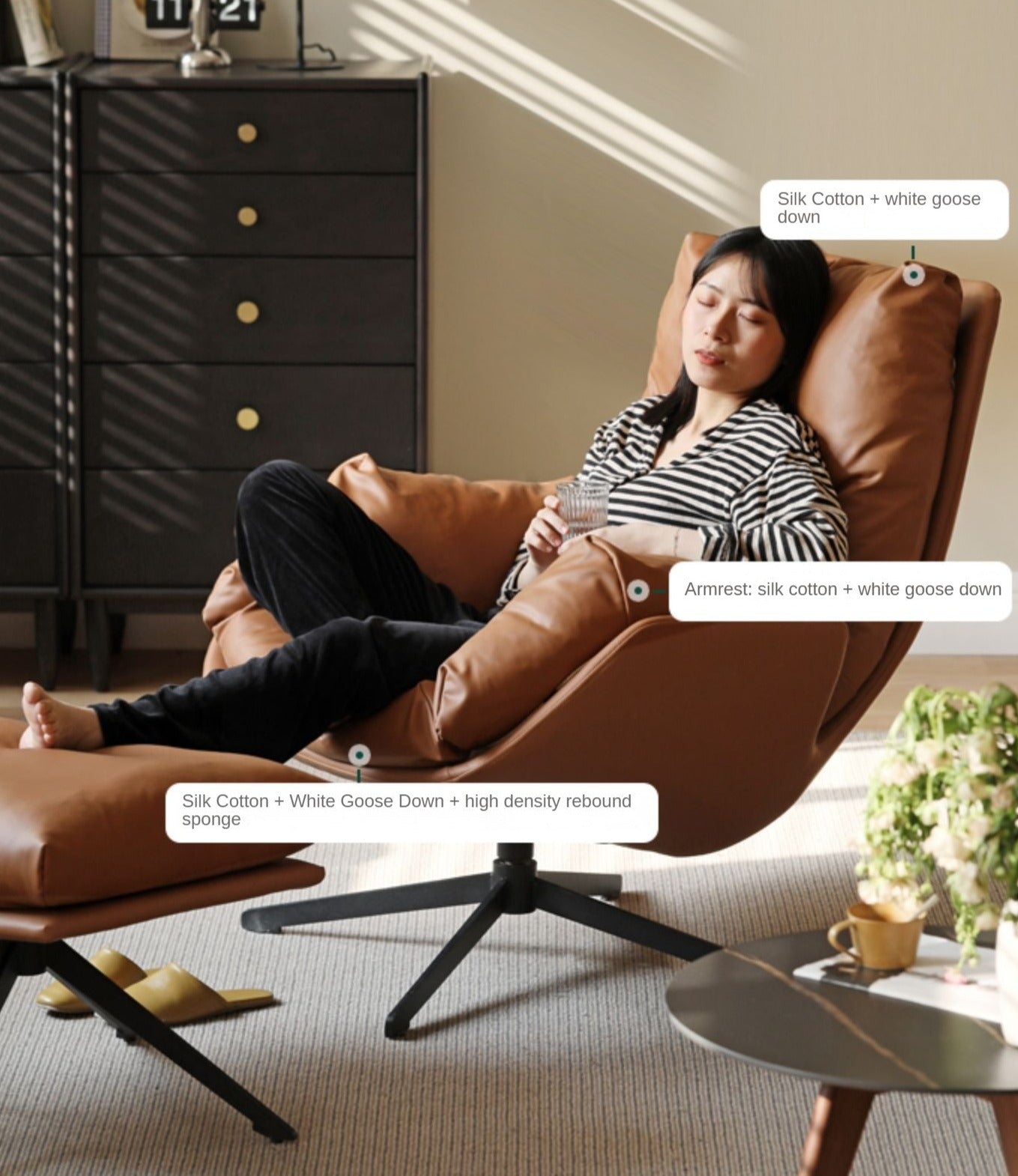 Organic Leather Swivel Sofa Chair Italian Light Luxury.