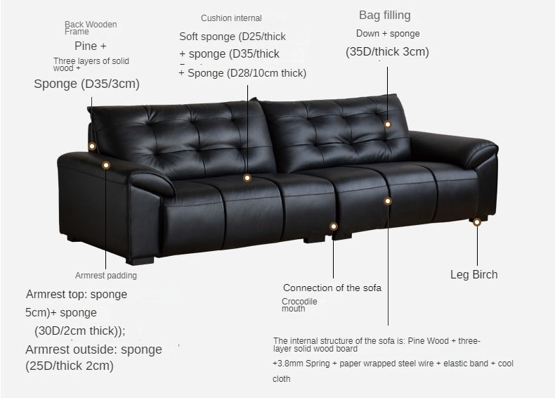 Genuine Leather Oversized Tufted Deep-Cushion Sofa