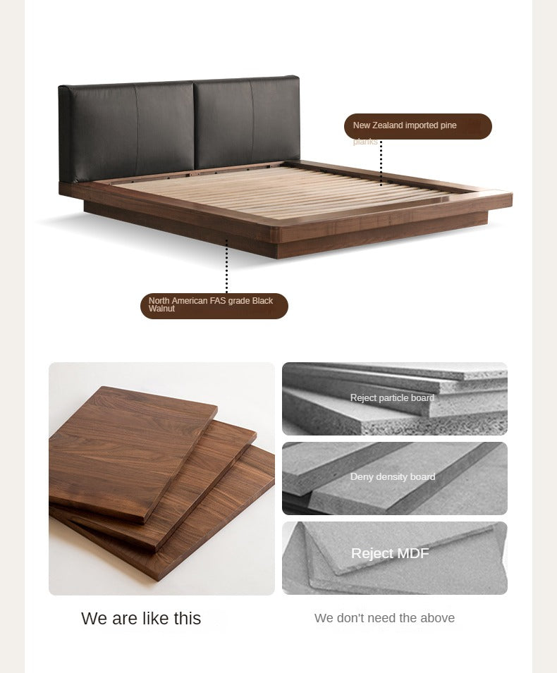 Black Walnut Solid Wood Leather Soft Suspended Bed