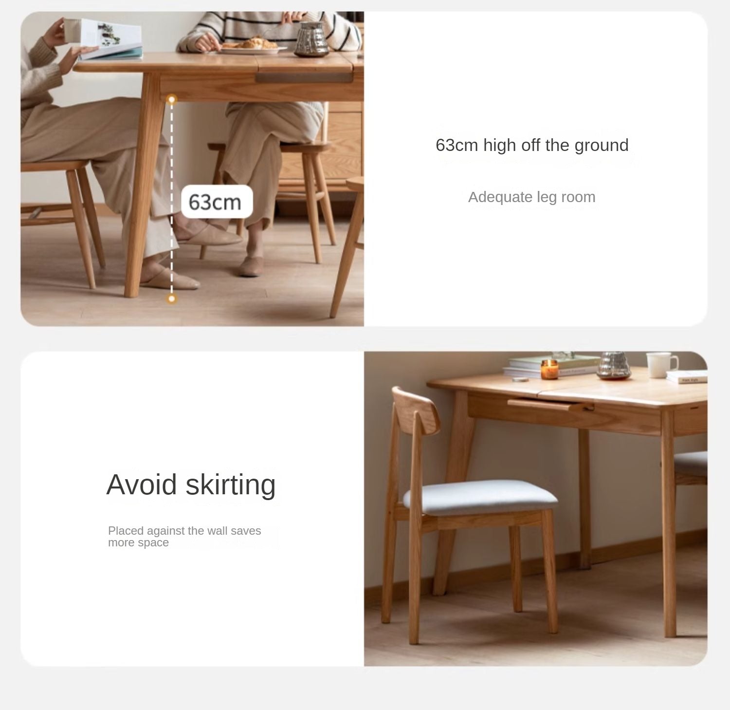 Oak, Ash Solid Wood Nordic Wall-Mounted Retractable Long Dining Table