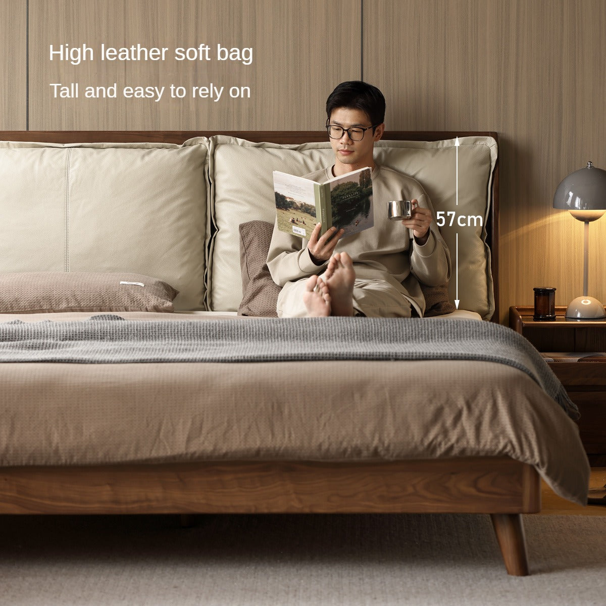 Black Walnut, Sandalwood Solid Wood Leather,Technology Cloth Bed