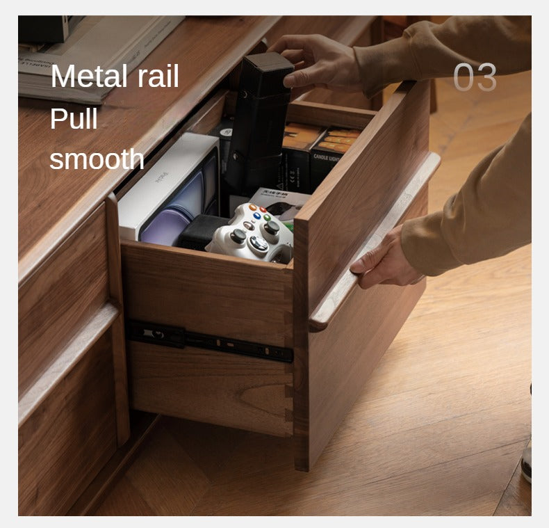 Black Walnut, Sandalwood, Ash, Oak Solid Wood Italian Light Luxury Floor TV Cabinet.