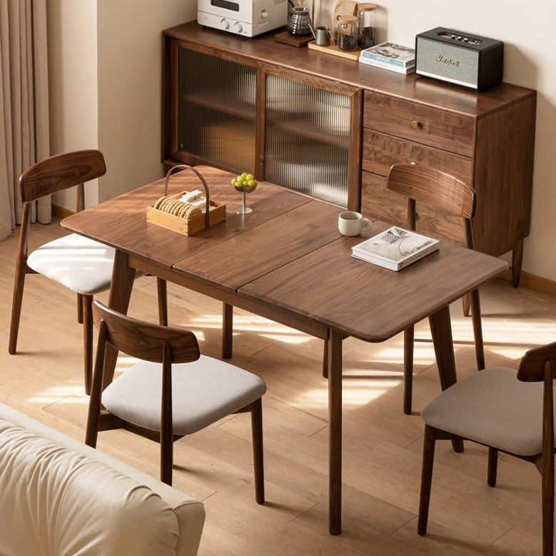 Black Walnut, Ash Solid Wood Telescopic Retractable Dining Table