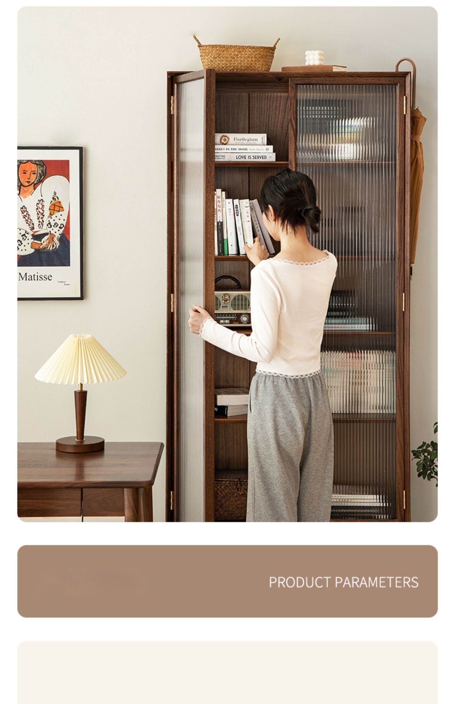 Oak Solid Wood Dust-Proof Glass Door Wall Floor-To-Ceiling Bookshelf