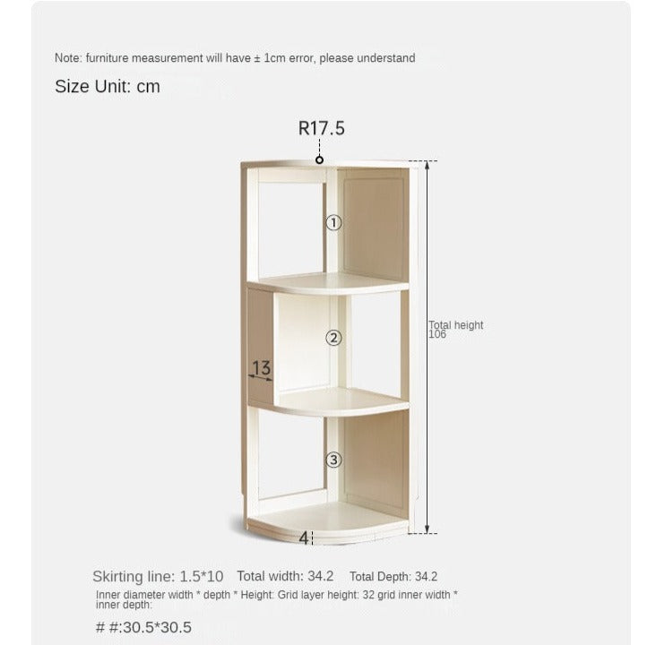 Tulipwood Solid Wood Corner Bookshelf, Floor-standing Storage Rack Cream Style