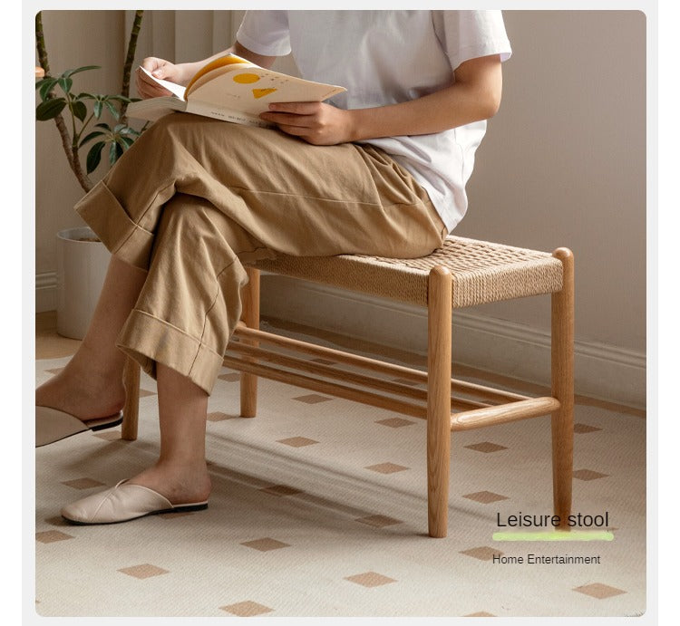Oak Solid Wood Modern Rope Shoe Bench