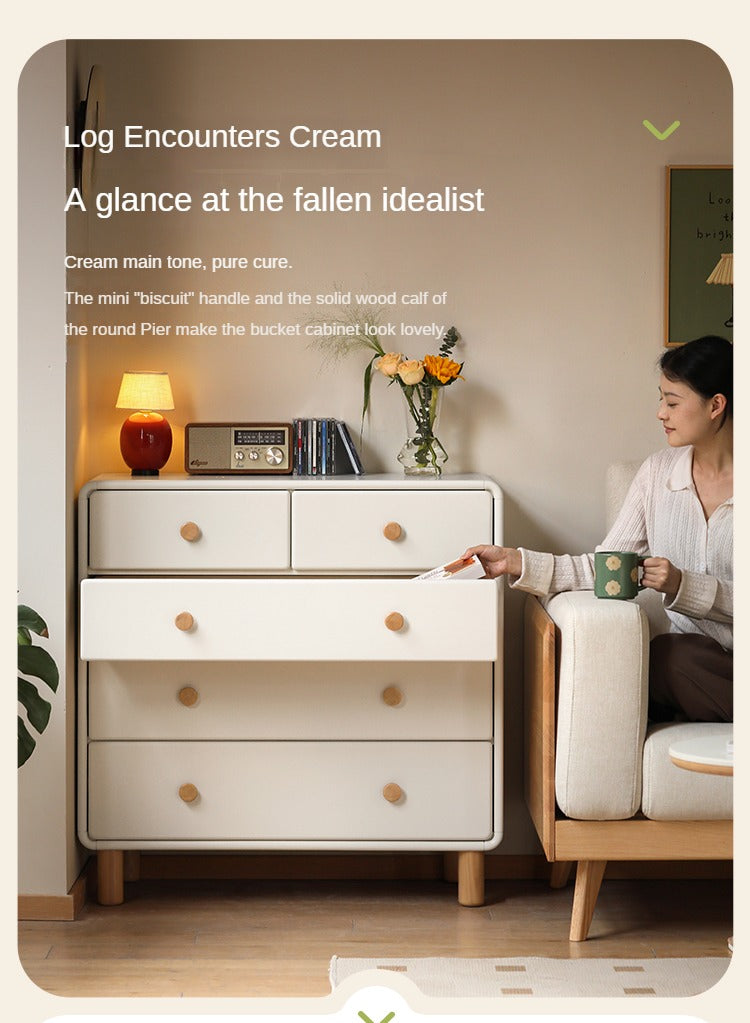 Solid Rubberwood Cream Style Chest of Drawers