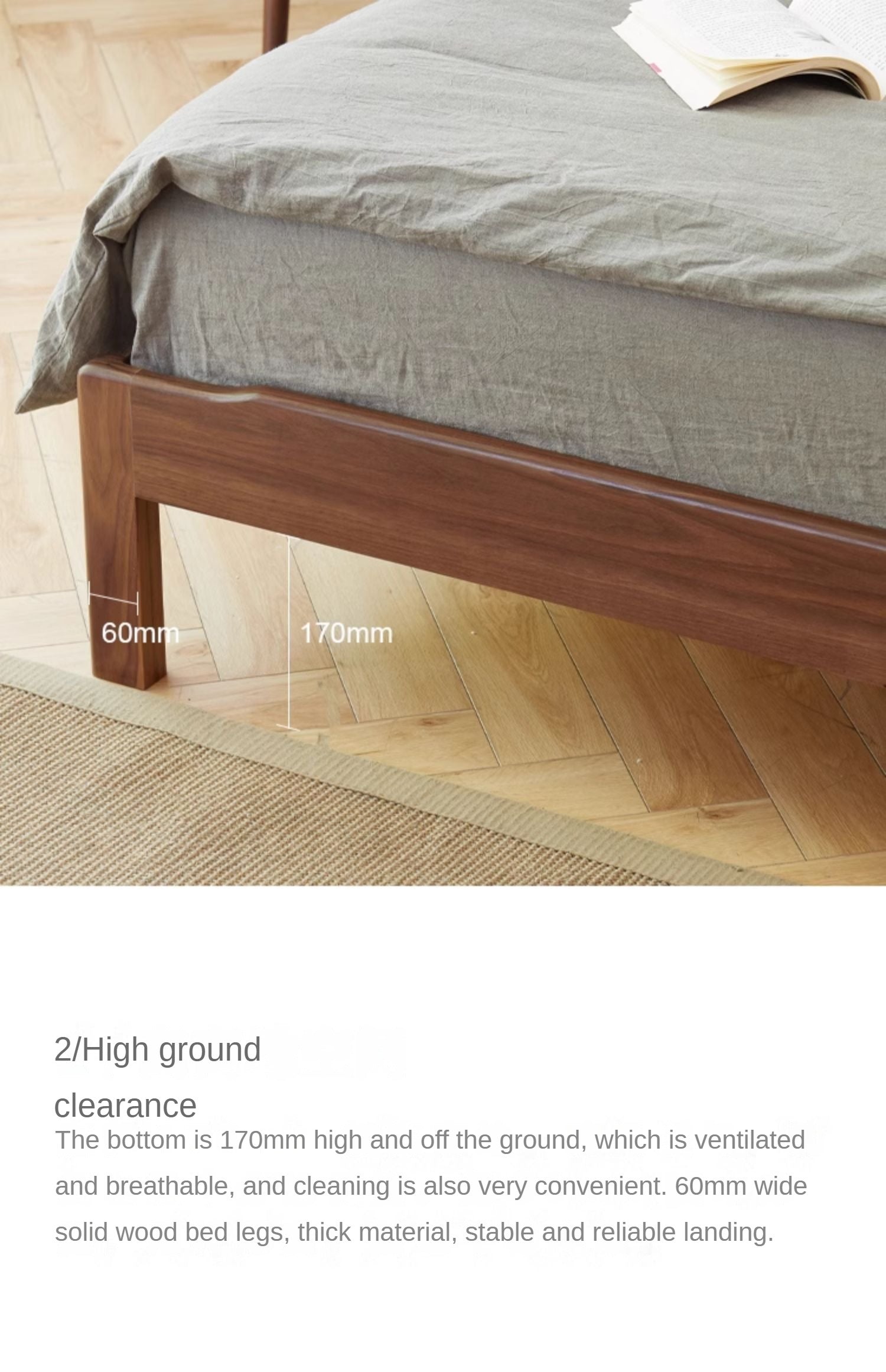 Ash, Black Walnut Solid Wood Nordic Simple Bed