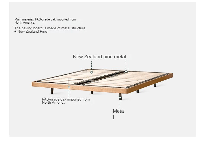 Oak Solid Wood platform bed, headboard-free bed Night Light Suspended Bed