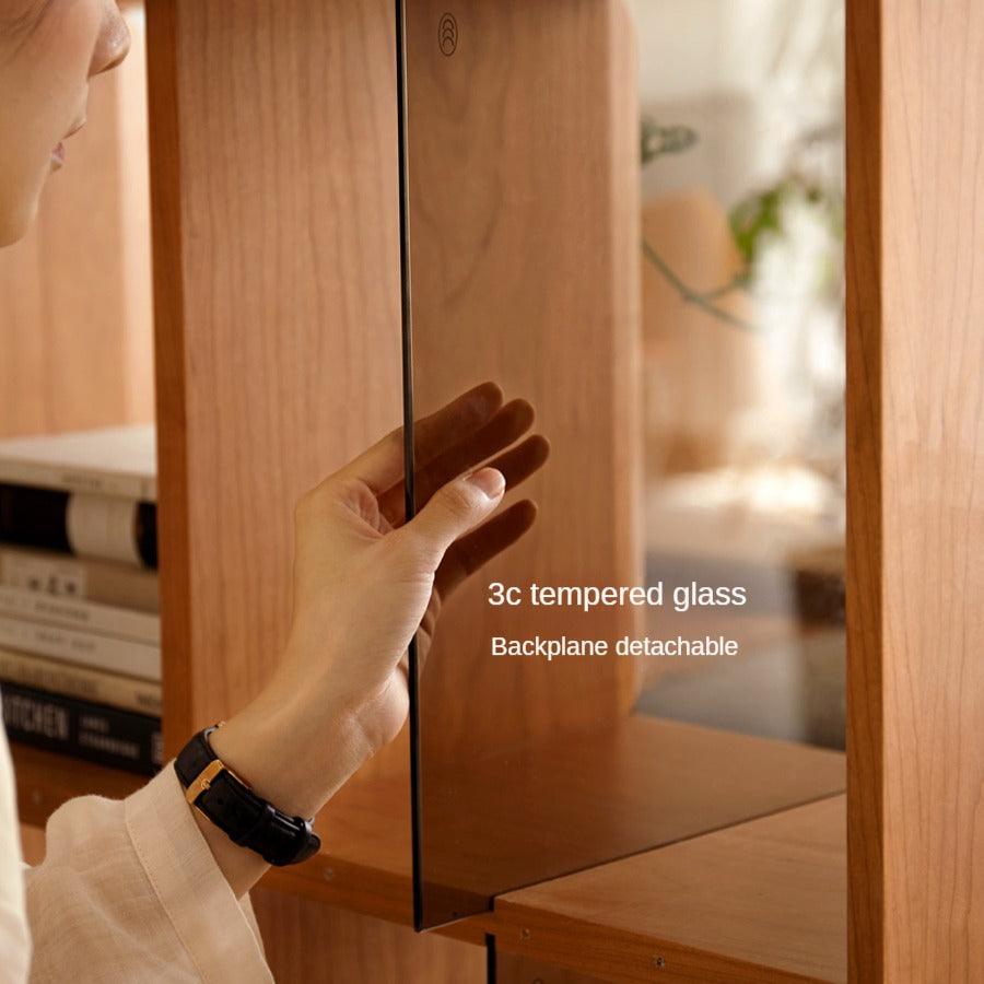 Cherry, Oak Solid Wood Bookshelf Lattice Cabinet