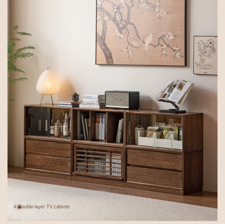 Black Walnut Solid Wood Free Combination Multifunctional Bookcase.