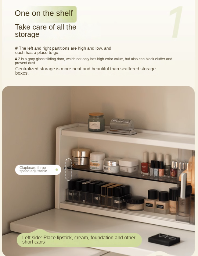 Solid Rubberwood Cream Style Dressing Table Integrated Drawer.