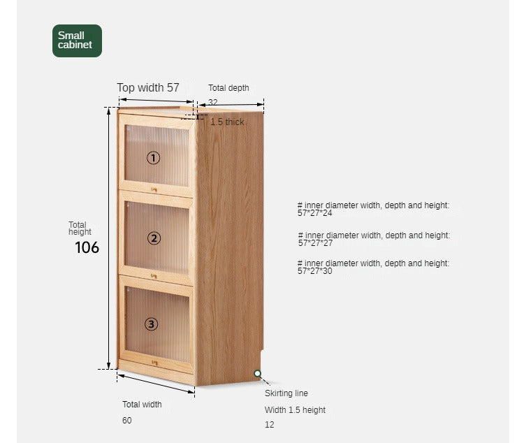 Oak Solid Wood Flip-Up Door Bookcase Combination Cabine