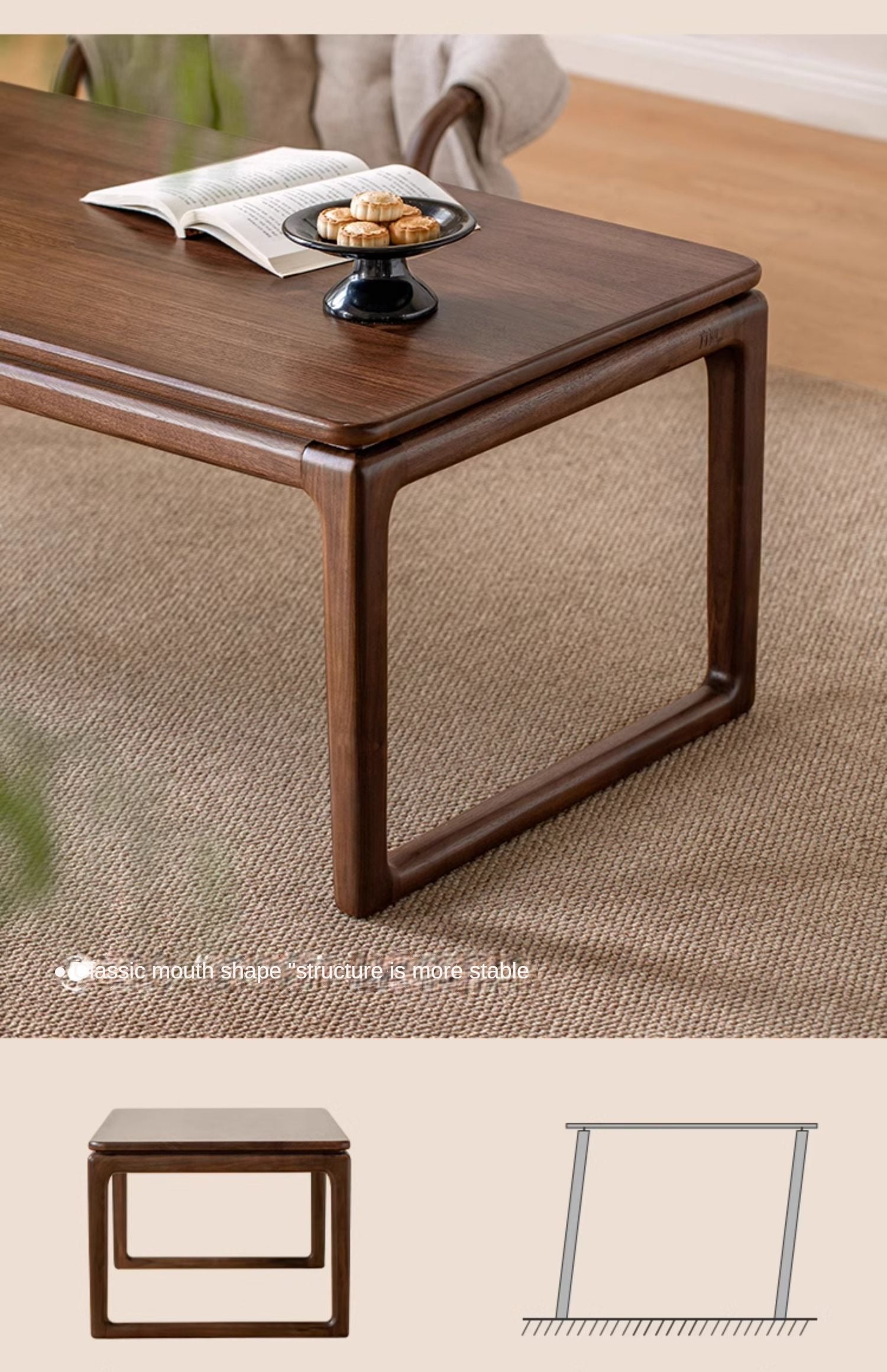 Black Walnut Solid Wood Tatami Small Tea Table.
