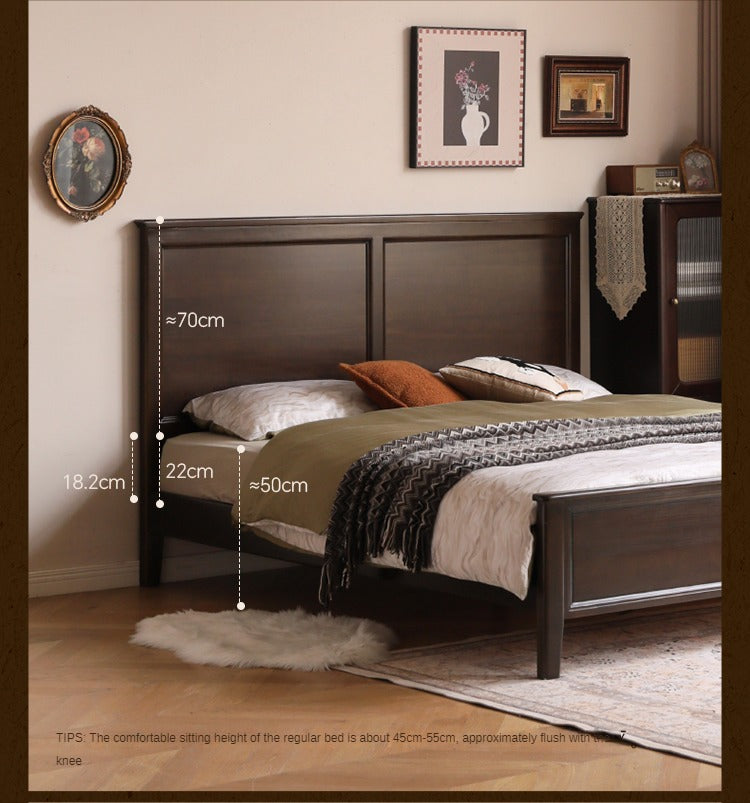 Poplar Solid Wood Bed Modern American Retro High Back Bed