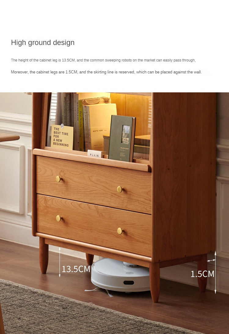 Cherry Wood, Oak, Poplar Solid Wood Side Cabinet Flip Door, LED light