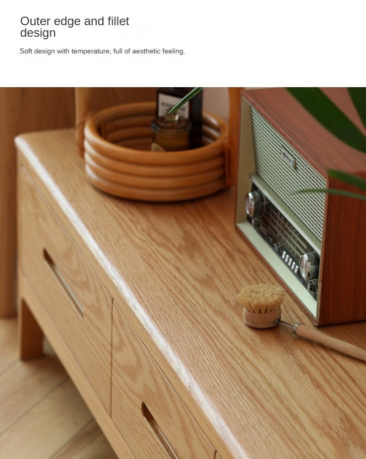 Oak Solid Wood Four-drawer TV Stand.