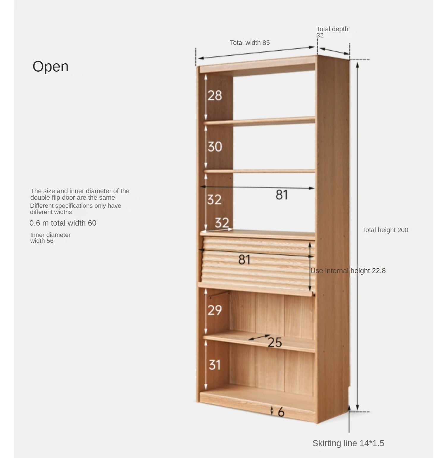 Oak, Beech Solid Wood Bookcase With Glass Door Floor-Standing Bookshelf Multi-Layer Storage Rack Free Combination Display Cabinet