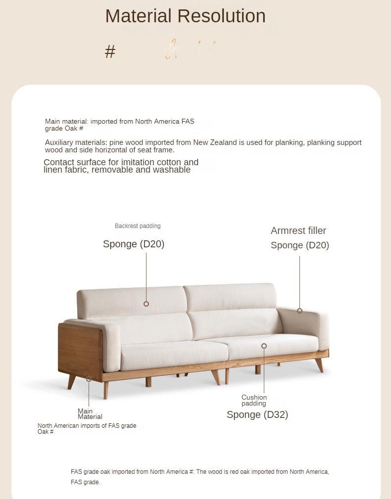 Oak Solid Wood Modern Fabric Sofa,