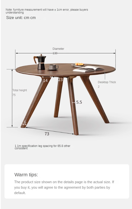 Black Walnut Solid Wood Retro Round Dining Table