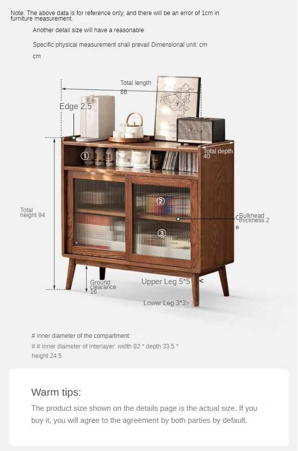 Oak Solid Wood, Solid RubberWood Modern Multifunctional Sideboard