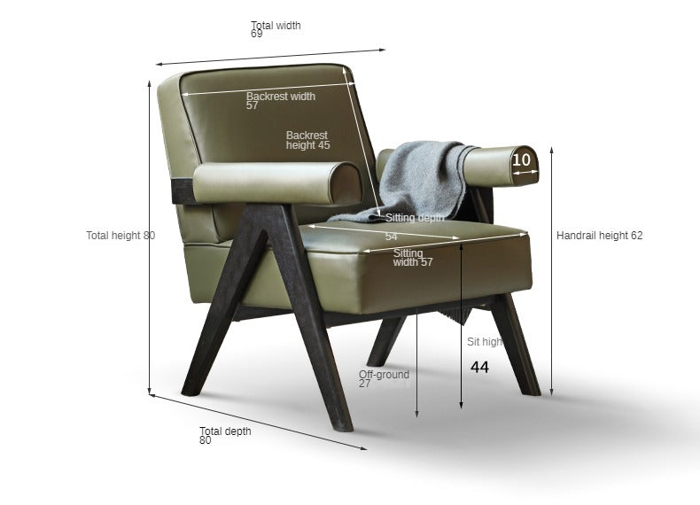 Oak Solid Wood Leather Retro Armchair