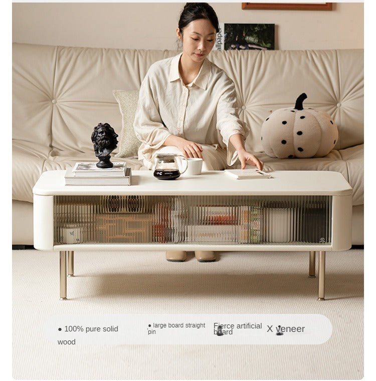Poplar Solid Wood Modern White Storage Coffee Table