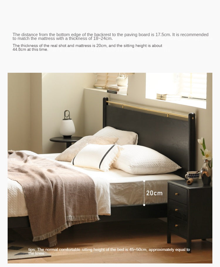 Oak Solid Wood Black Retro American Bed