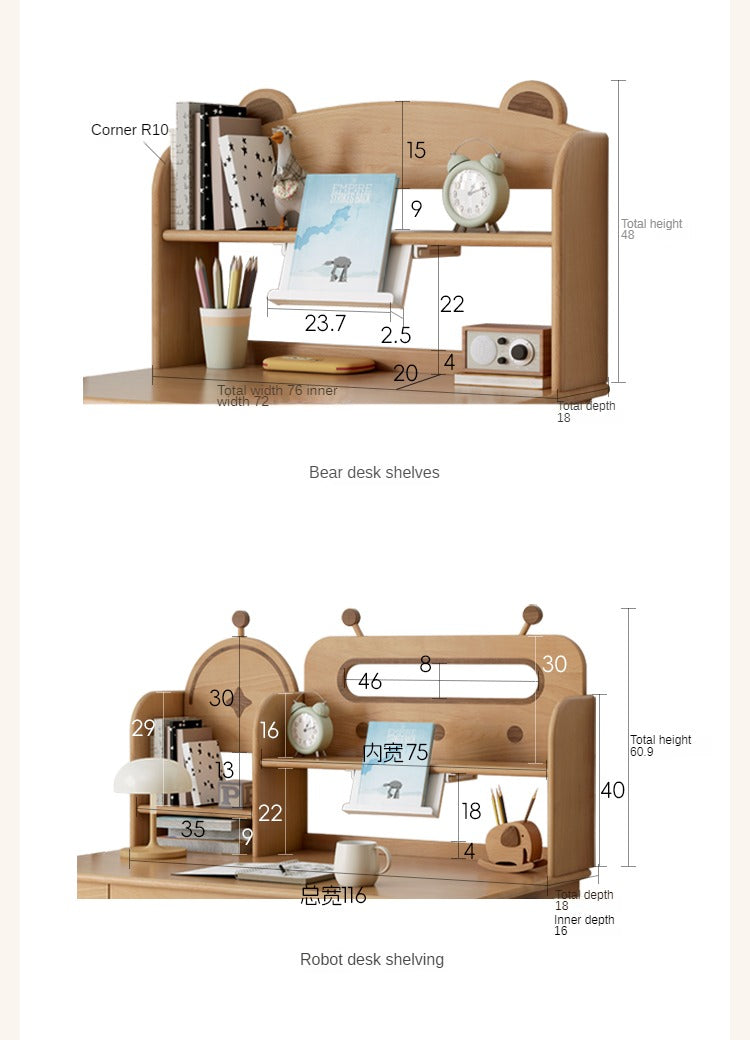 Beech Solid Wood Lifting Desk Bookshelf Combination