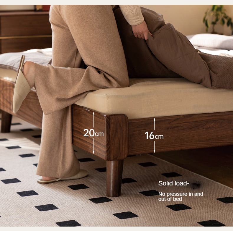 Black Walnut Solid Wood leather Simple High Soft Back Bed