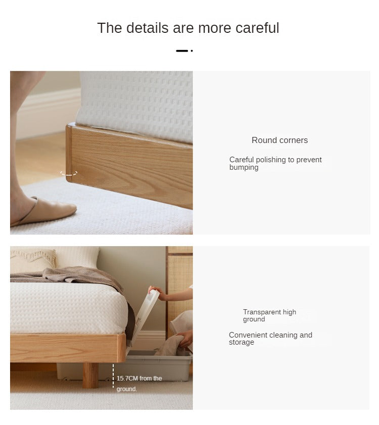 Oak solid wood Suspended platform bed, headboard-free bed with light
