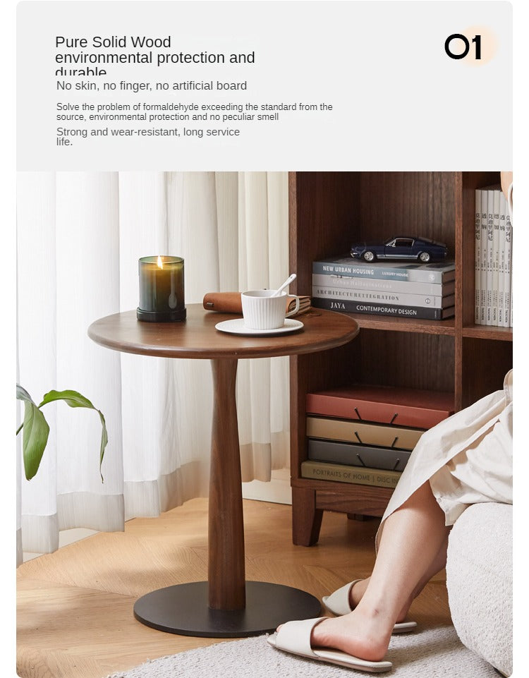 Black Walnut, Oak Solid Wood Round Side Table