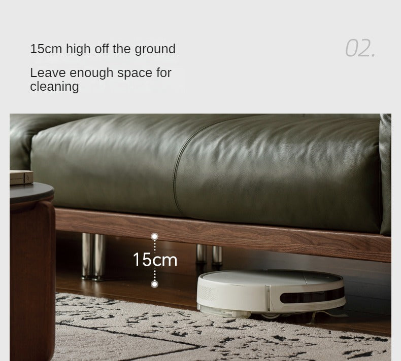 Black Walnut Solid Wood Italian Leather Sofa-