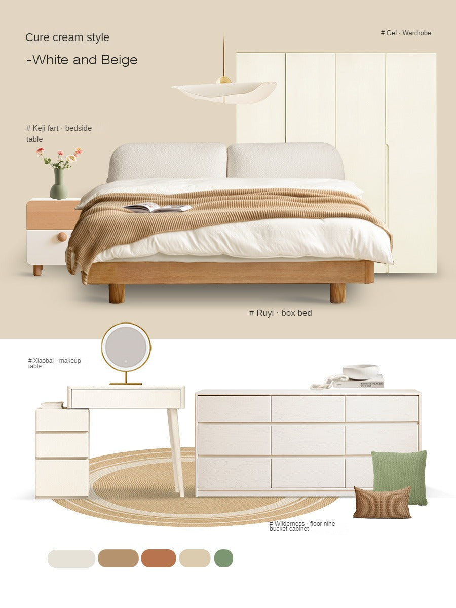 Oak Solid Wood Lamb Fleece Soft Suspension Cream Bed