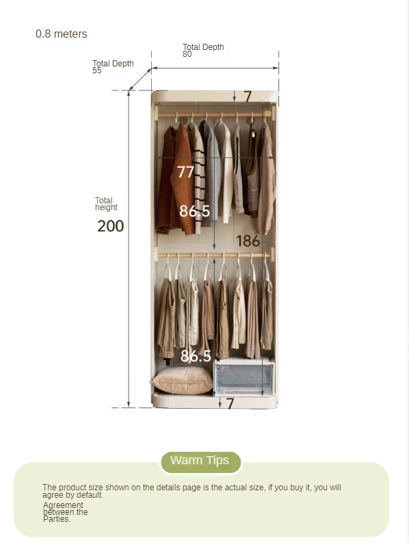 Poplar Solid Wood White Cream Walk-in Curtain Wardrobe.